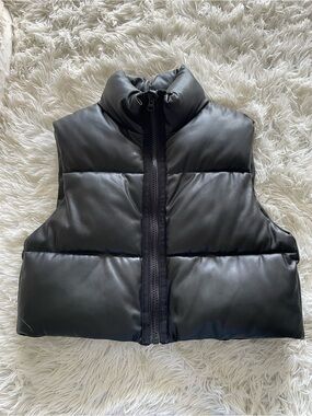 Zara Black Puffer Vest with High Collar